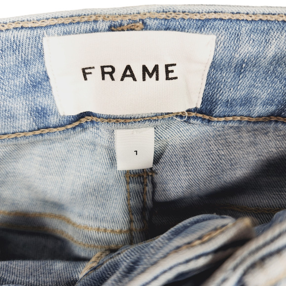 Frame Le One Skinny 26 / 1 Women Light Blue Faded Raw Hem‎ Whiskering Stretch - Picture 7 of 11